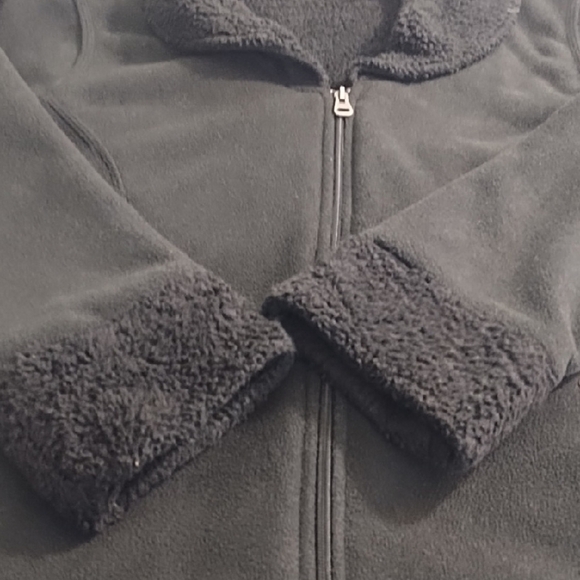 Black Soft Fleece Jacket Lined with Sherpa Fleece & Accents on Cuffs & Collar - Picture 4 of 11